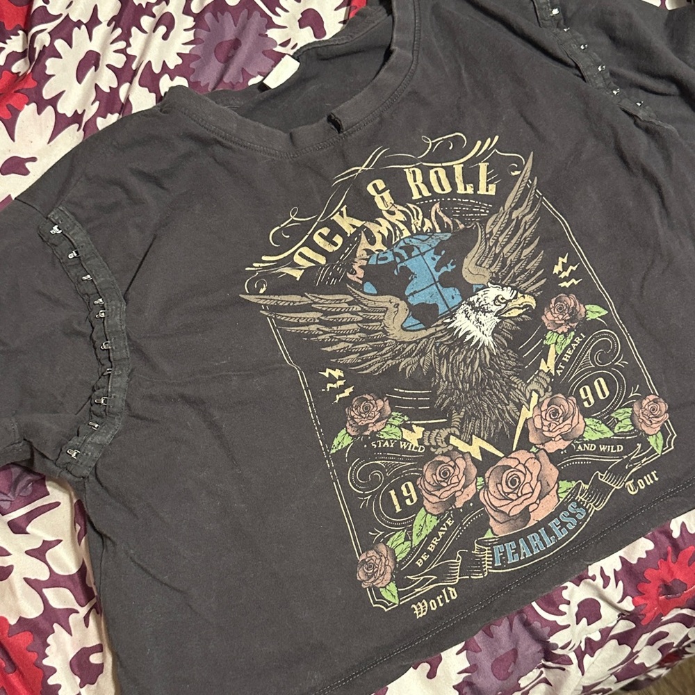 Rock & Roll Graphic Crop Top - Black